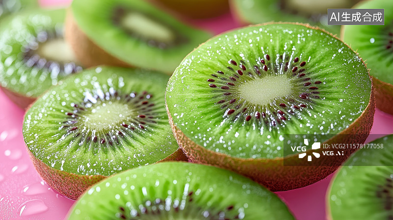 【AI数字艺术】新鲜有机奇异果切片特写图片素材