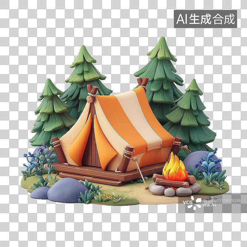 【AI数字艺术】露营帐篷和篝火图片素材
