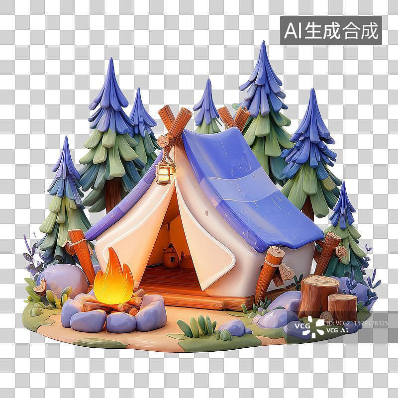 【AI数字艺术】露营帐篷和篝火图片素材