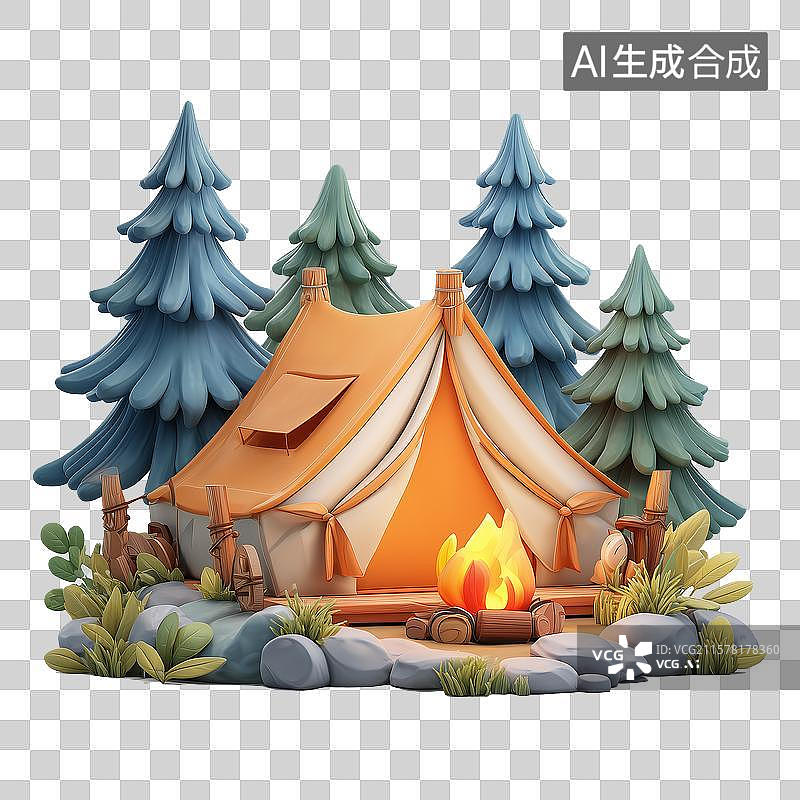 【AI数字艺术】露营帐篷和篝火图片素材