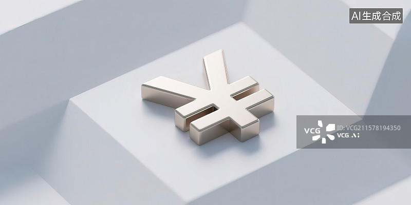 【AI数字艺术】银色人民币符号 3D金融理财投资保险存钱诚信交易购物消费银行股市贸易市场主题三维立体渲染图标概念图片素材