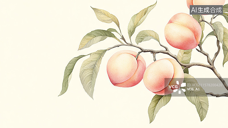 【AI数字艺术】国风手绘桃子图片素材