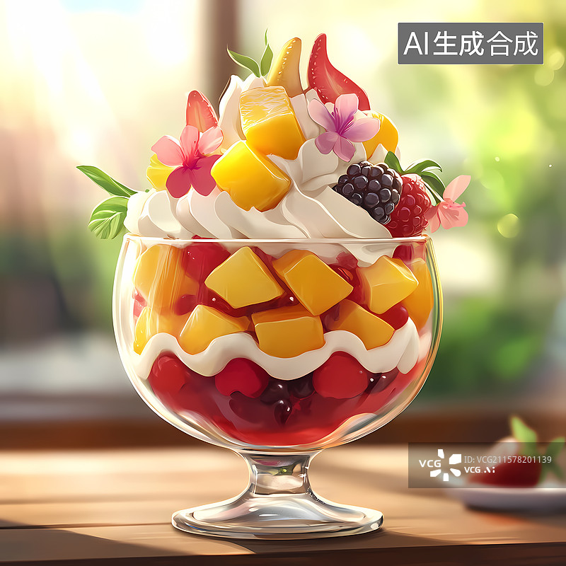 【AI数字艺术】夏季水果捞插图背景图片素材