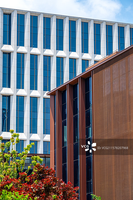 上海临港日企产业园 竖条纹白色干挂石材 金色金属光泽 日企上海中小企业国际产业园 自贸区 临港新城图片素材