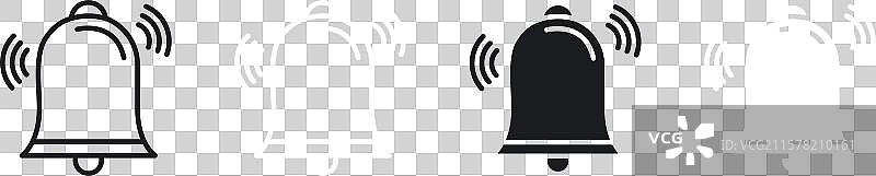 黑色铃铛环形和实心图标集图片素材