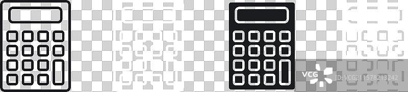 黑色计算器线性和实心图标集图片素材