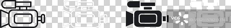 黑色摄像机线条和实心图标集图片素材