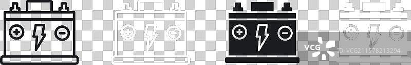 黑色汽车电池衬垫和实心图标集图片素材
