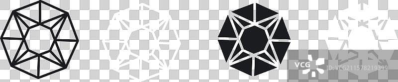 黑色的d20骰子线条和实心图标集图片素材