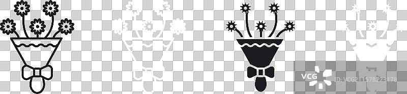 黑色花束线条和实心图标集图片素材