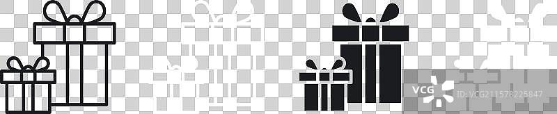 黑色礼物线条和实心图标集图片素材