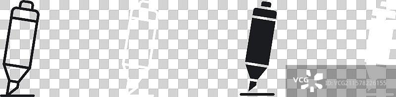 黑色荧光笔、线条和实心图标集图片素材