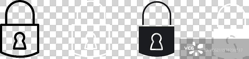 黑色锁线和实心图标集图片素材