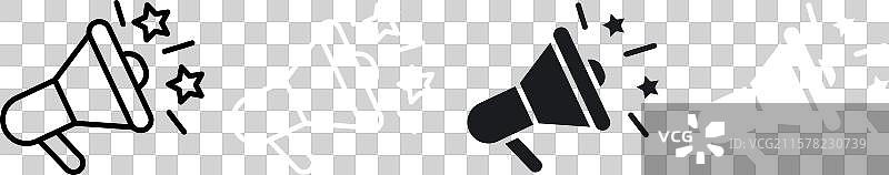 黑色的扩音器线条和实心图标集图片素材