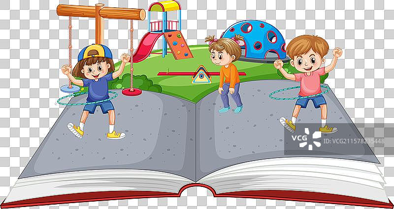孩子们在书本里享受游乐场的乐趣图片素材