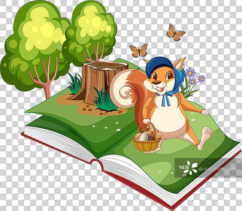 松鼠在神奇的打开书本森林中探险图片素材