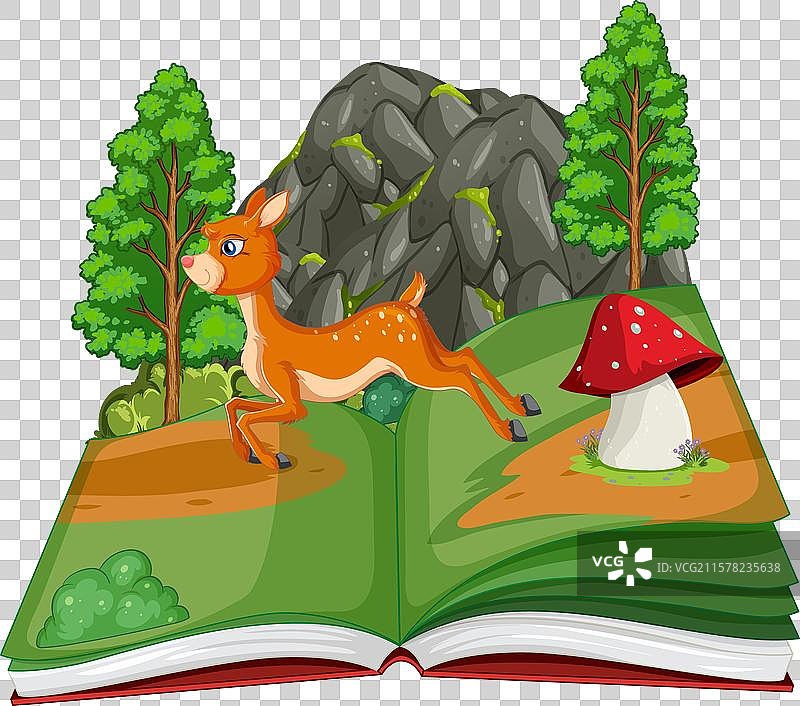 从一本打开的书中跳出的鹿图片素材