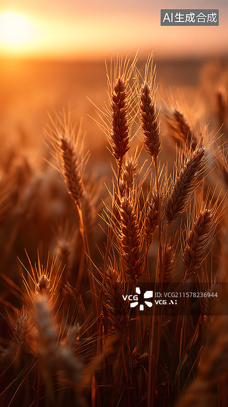【AI数字艺术】夕阳下的麦田图片素材
