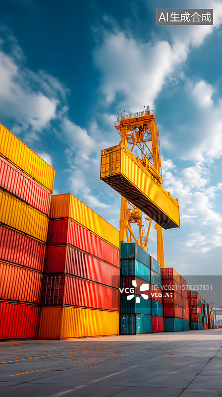【AI数字艺术】集装箱旁的吊车图片素材