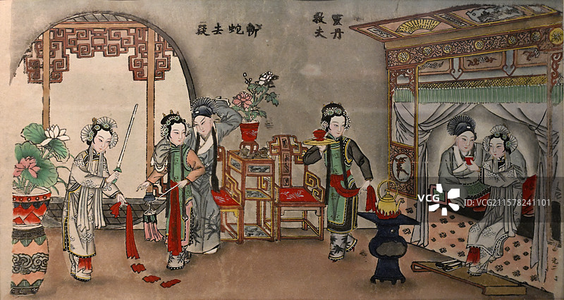 蛇年生肖文物《旧版新制杨柳青年画“白蛇传”》，天津博物馆 藏图片素材