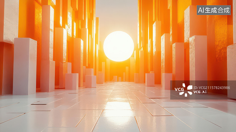 【AI数字艺术】光影立柱未来科技空间图图片素材
