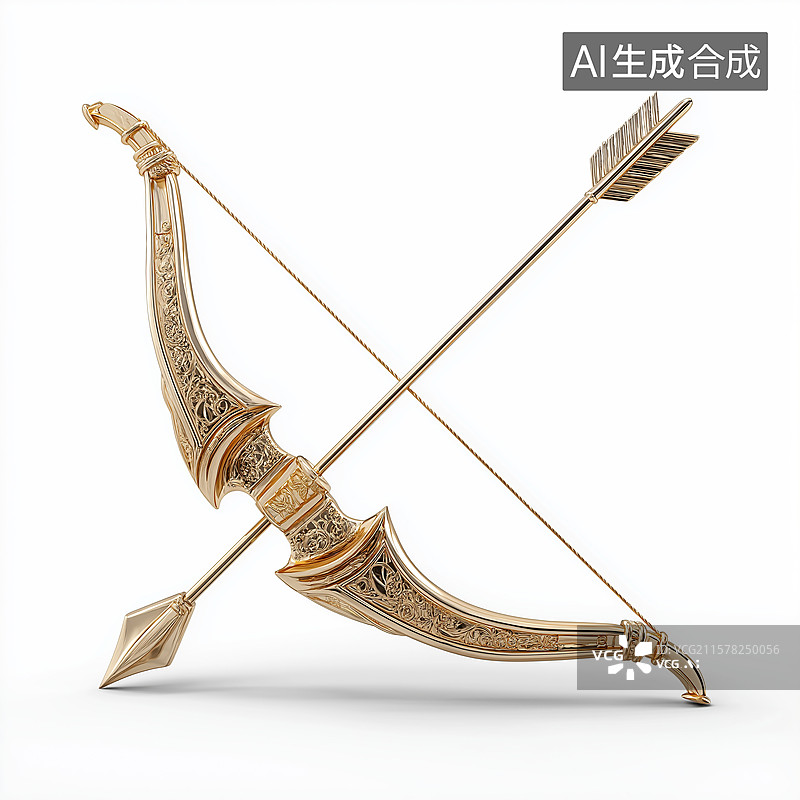 【AI数字艺术】3D金色弓箭元素图片素材