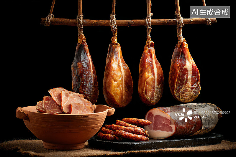 【AI数字艺术】风干火腿美食展示图片素材