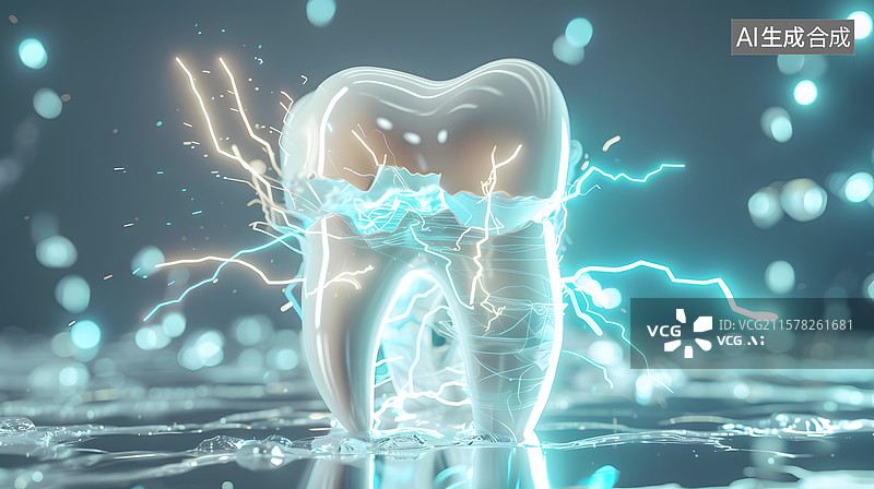 【AI数字艺术】破裂的牙齿3D渲染图图片素材