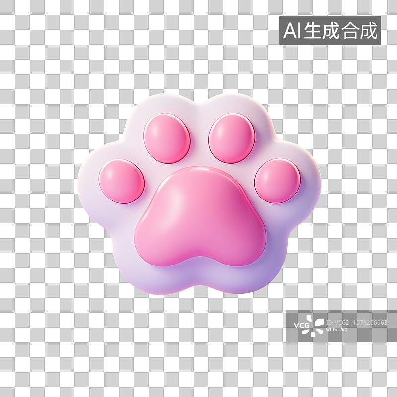 【AI数字艺术】3D渲染，粉色猫爪，宠物，动物，兽医，图形图标，免抠元素图片素材