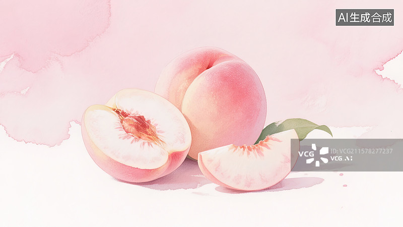 【AI数字艺术】水彩蜜桃的清新甜美图片素材
