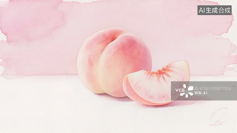 【AI数字艺术】水彩蜜桃的清新甜美图片素材