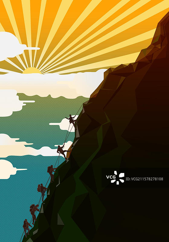 爬山攀登陡峭的山峰图片素材