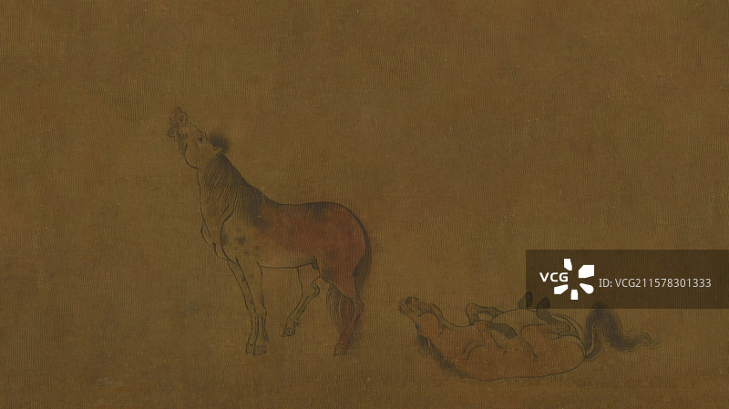 唐代绘画艺术品百马图局部，仰天长啸图片素材