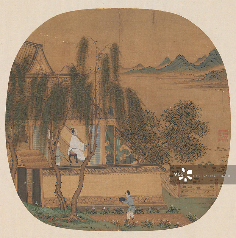 古代绘画艺术，生活方式，宋代，柳院消夏页图片素材