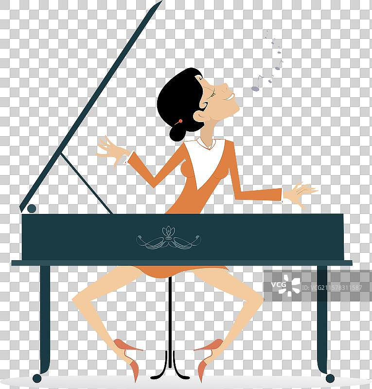 年轻的女钢琴家和歌手图片素材