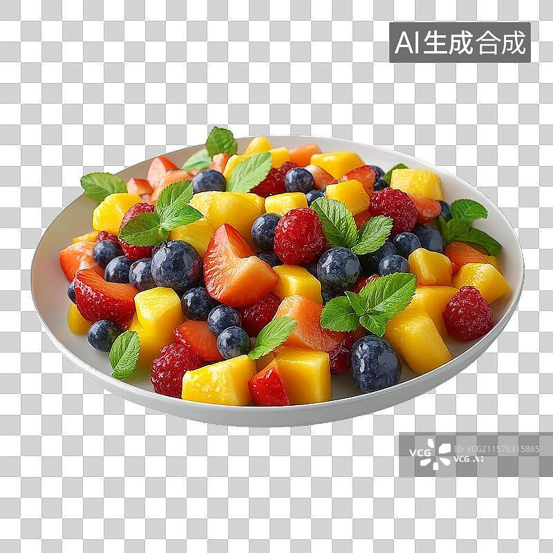 【AI数字艺术】新鲜水果沙拉盛于白色盘中图片素材