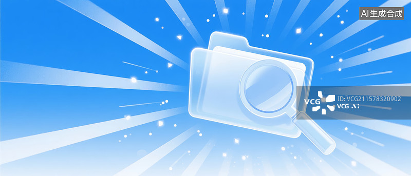 【AI数字艺术】放大镜聚焦相机图标，蓝色背景图片素材