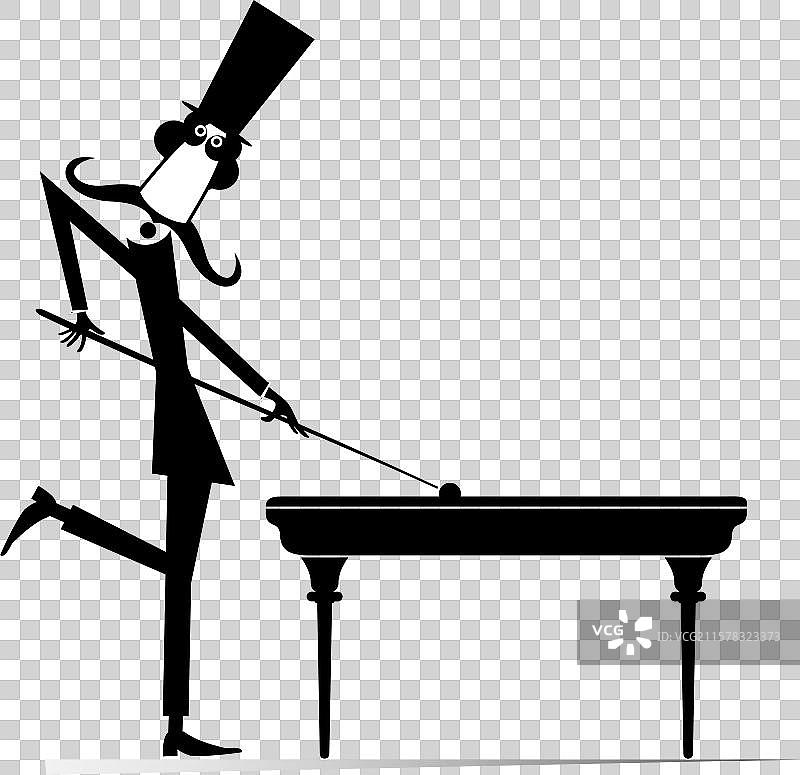 戴高帽的男子在俱乐部打台球图片素材