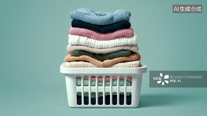【AI数字艺术】收纳整齐的衣服房子篮子里，日常家务图片素材