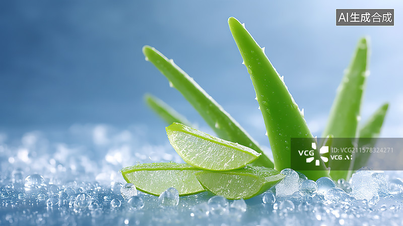【AI数字艺术】切开的新鲜芦荟凝胶特写展示——护肤品保湿概念图片素材