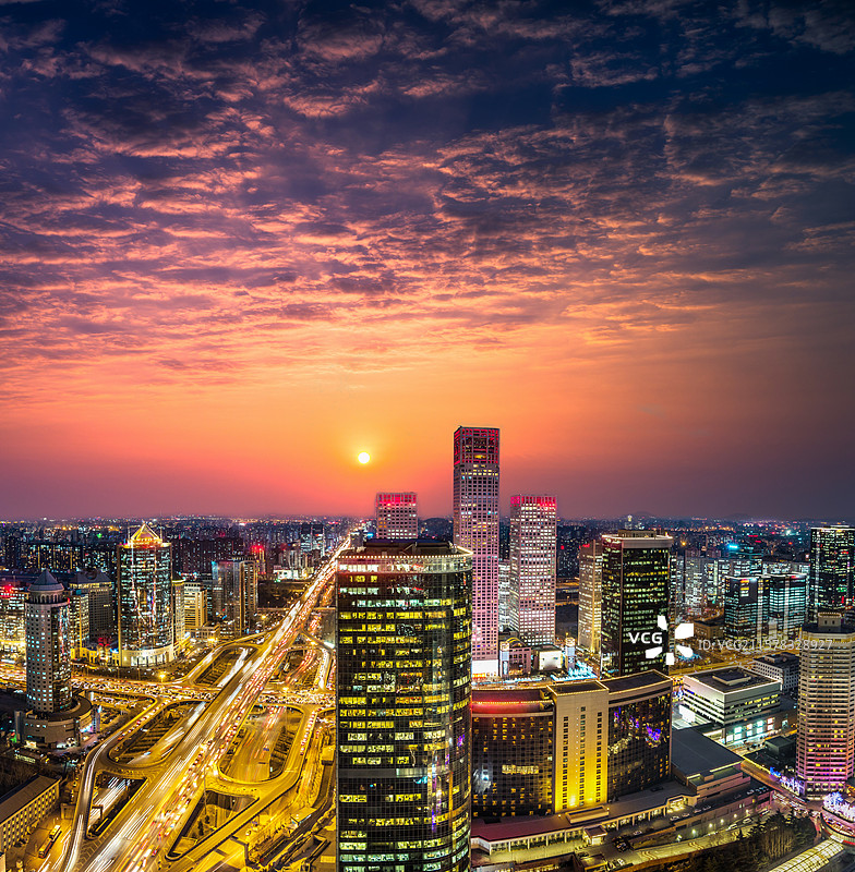 北京CBD中央商务区夜景航拍高清全景图图片素材