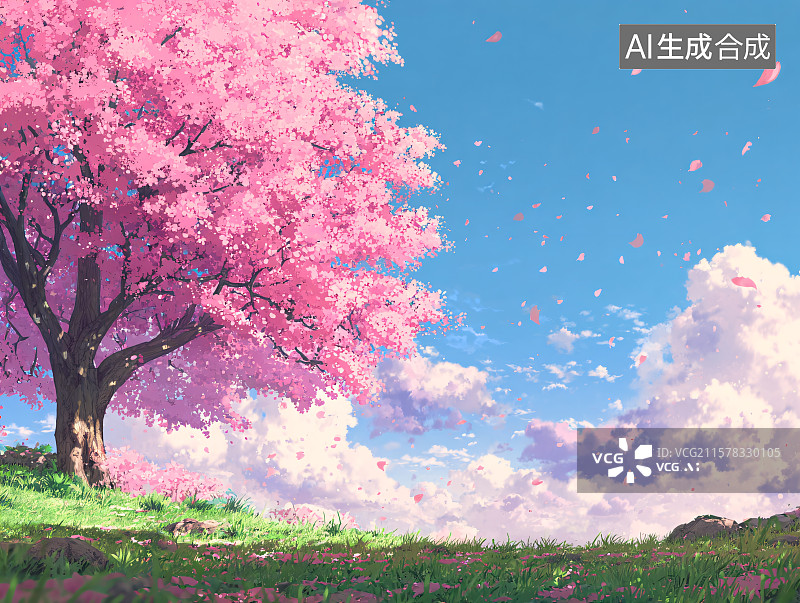 【AI数字艺术】春日樱花树下图片素材