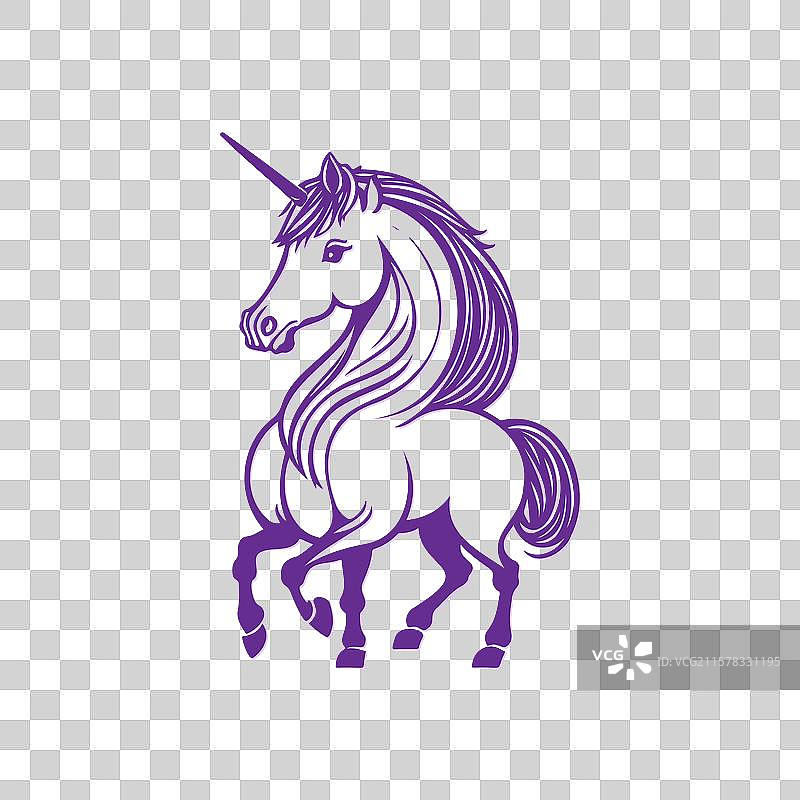优雅的独角兽剪影，呈现出华丽的紫色调图片素材