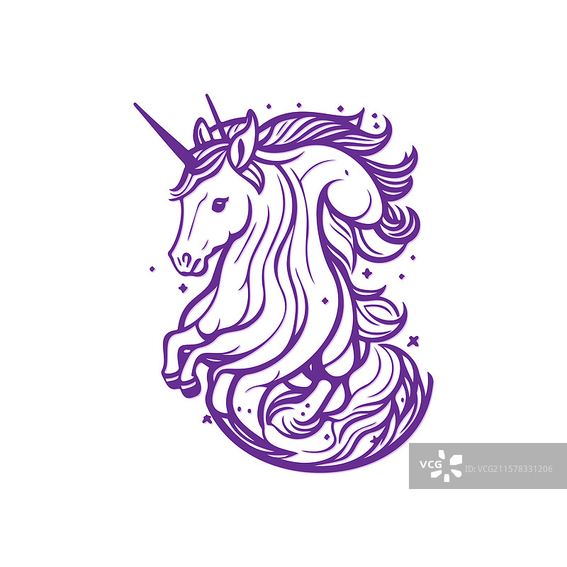 优雅奔跑的华丽紫色独角兽设计图片素材