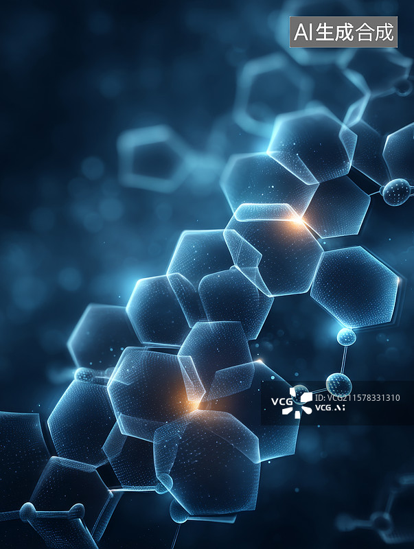 【AI数字艺术】蓝色光点分子结构图片素材