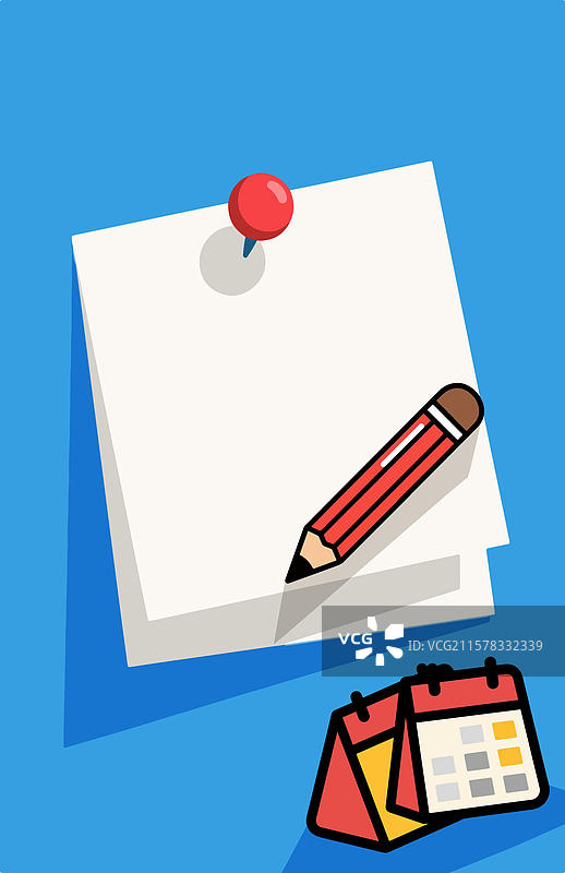 矢量扁平手绘便签图钉铅笔日历图标插画图片素材