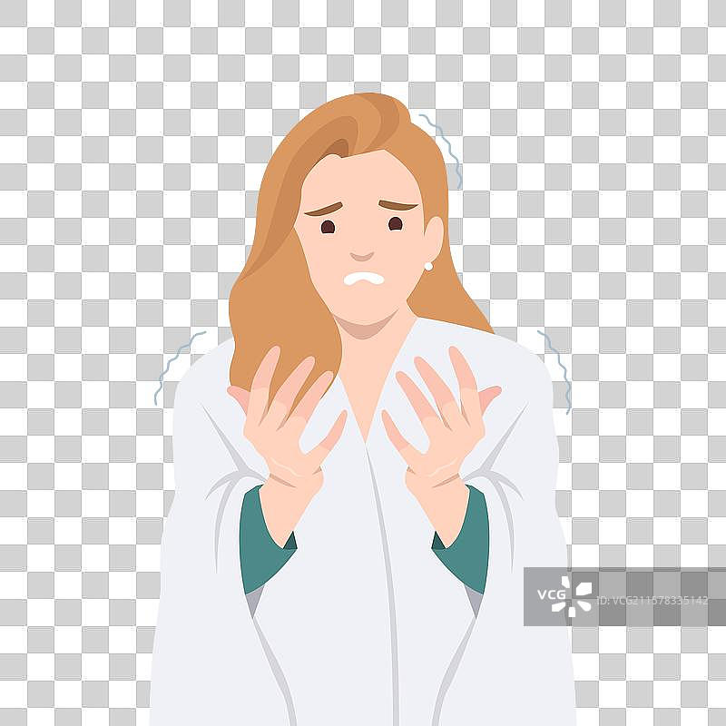 担心的女人看着自己颤抖的双手图片素材