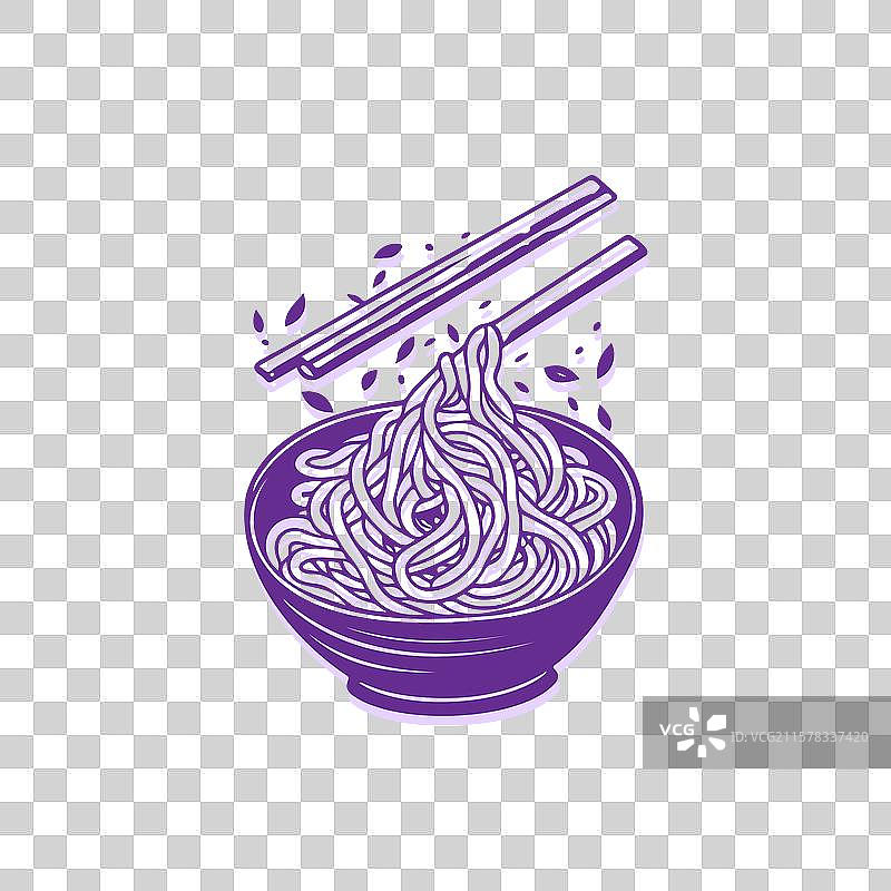 碗里盛着美味的面条和筷子图片素材