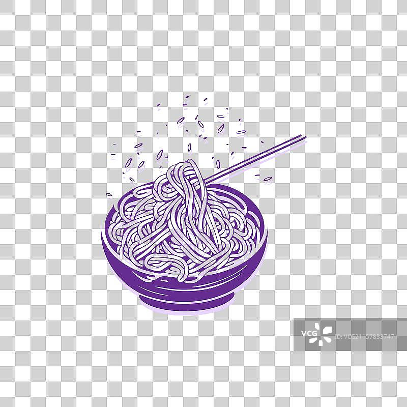 优雅的紫色面条碗与筷子的视角图片素材