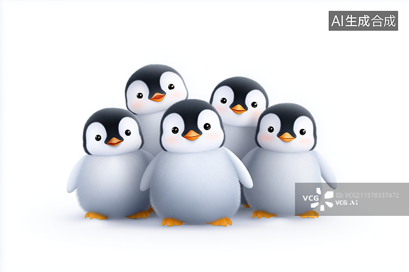 【AI数字艺术】五只可爱的企鹅站成一排图片素材